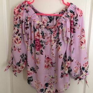Floral off shoulder silky top (Express)